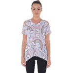 Seamless Pattern With Cute Rabbit Character Cut Out Side Drop T-Shirt