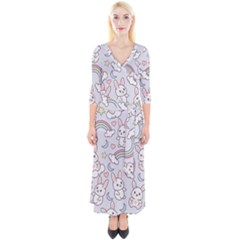 Quarter Sleeve Wrap Maxi Dress 