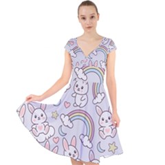 Cap Sleeve Front Wrap Midi Dress 