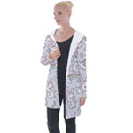 Seamless Pattern With Cute Rabbit Character Longline Hooded Cardigan