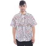 Seamless Pattern With Cute Rabbit Character Men s Short Sleeve Shirt