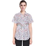 Seamless Pattern With Cute Rabbit Character Women s Short Sleeve Shirt