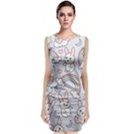 Seamless Pattern With Cute Rabbit Character Sleeveless Velvet Midi Dress