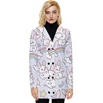 Seamless Pattern With Cute Rabbit Character Button Up Hooded Coat 
