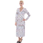 Seamless Pattern With Cute Rabbit Character Velvet Maxi Wrap Dress