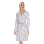 Seamless Pattern With Cute Rabbit Character Long Sleeve Velvet Front Wrap Dress