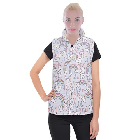 Seamless Pattern With Cute Rabbit Character Women s Button Up Vest from ArtsNow.com