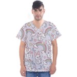 Seamless Pattern With Cute Rabbit Character Men s V-Neck Scrub Top