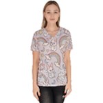Seamless Pattern With Cute Rabbit Character Women s V-Neck Scrub Top