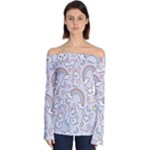 Seamless Pattern With Cute Rabbit Character Off Shoulder Long Sleeve Top