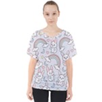 Seamless Pattern With Cute Rabbit Character V-Neck Dolman Drape Top