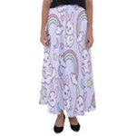 Seamless Pattern With Cute Rabbit Character Flared Maxi Skirt