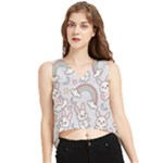 Seamless Pattern With Cute Rabbit Character V-Neck Cropped Tank Top