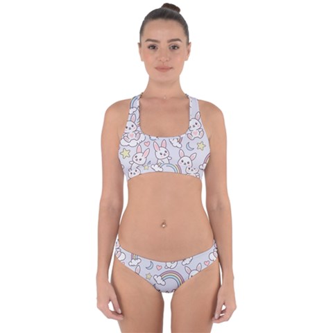 Seamless Pattern With Cute Rabbit Character Cross Back Hipster Bikini Set from ArtsNow.com