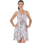 Seamless Pattern With Cute Rabbit Character Show Some Back Chiffon Dress