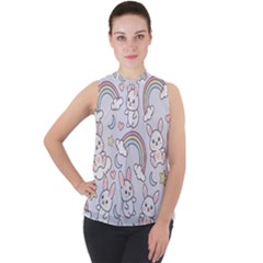 Mock Neck Chiffon Sleeveless Top 