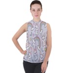 Seamless Pattern With Cute Rabbit Character Mock Neck Chiffon Sleeveless Top