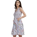 Seamless Pattern With Cute Rabbit Character Sleeveless V-Neck Skater Dress with Pockets