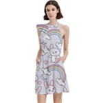 Seamless Pattern With Cute Rabbit Character Cocktail Party Halter Sleeveless Dress With Pockets
