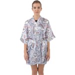 Seamless Pattern With Cute Rabbit Character Half Sleeve Satin Kimono 