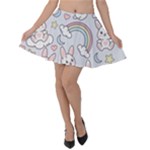Seamless Pattern With Cute Rabbit Character Velvet Skater Skirt
