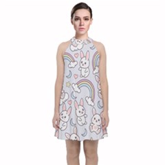 Velvet Halter Neckline Dress  