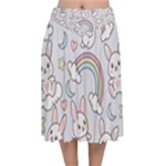 Seamless Pattern With Cute Rabbit Character Velvet Flared Midi Skirt