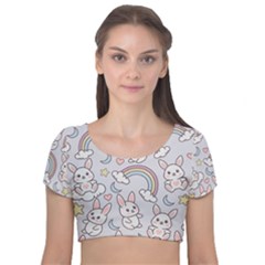 Velvet Short Sleeve Crop Top  