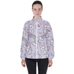 Seamless Pattern With Cute Rabbit Character Women s High Neck Windbreaker