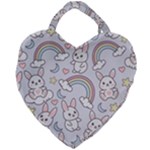 Seamless Pattern With Cute Rabbit Character Giant Heart Shaped Tote