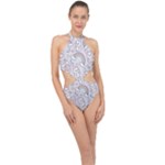 Seamless Pattern With Cute Rabbit Character Halter Side Cut Swimsuit