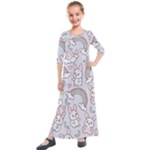 Seamless Pattern With Cute Rabbit Character Kids  Quarter Sleeve Maxi Dress