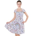 Seamless Pattern With Cute Rabbit Character Cap Sleeve Midi Dress