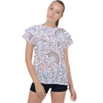 Seamless Pattern With Cute Rabbit Character Ruffle Collar Chiffon Blouse