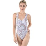 Seamless Pattern With Cute Rabbit Character High Leg Strappy Swimsuit