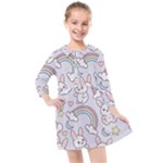 Seamless Pattern With Cute Rabbit Character Kids  Quarter Sleeve Shirt Dress