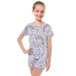 Seamless Pattern With Cute Rabbit Character Kids  Mesh T-Shirt and Shorts Set