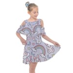 Seamless Pattern With Cute Rabbit Character Kids  Shoulder Cutout Chiffon Dress