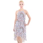 Seamless Pattern With Cute Rabbit Character High-Low Halter Chiffon Dress 