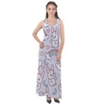 Seamless Pattern With Cute Rabbit Character Sleeveless Velour Maxi Dress