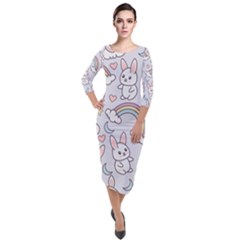 Quarter Sleeve Midi Velour Bodycon Dress 