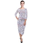 Seamless Pattern With Cute Rabbit Character Quarter Sleeve Midi Velour Bodycon Dress