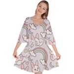 Seamless Pattern With Cute Rabbit Character Velour Kimono Dress