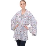 Seamless Pattern With Cute Rabbit Character Long Sleeve Velvet Kimono 