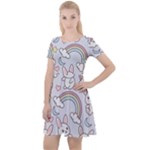 Seamless Pattern With Cute Rabbit Character Cap Sleeve Velour Dress 
