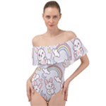 Seamless Pattern With Cute Rabbit Character Off Shoulder Velour Bodysuit 
