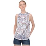 Seamless Pattern With Cute Rabbit Character High Neck Satin Top