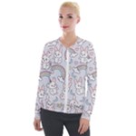 Seamless Pattern With Cute Rabbit Character Velvet Zip Up Jacket