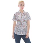 Seamless Pattern With Cute Rabbit Character Women s Short Sleeve Pocket Shirt