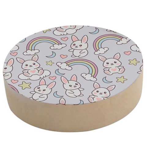 Seamless Pattern With Cute Rabbit Character Wooden Bottle Opener (Round) from ArtsNow.com